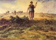 Jean-Franc Millet A Shepherdess and her Flock Watercolour heightened with white china oil painting reproduction